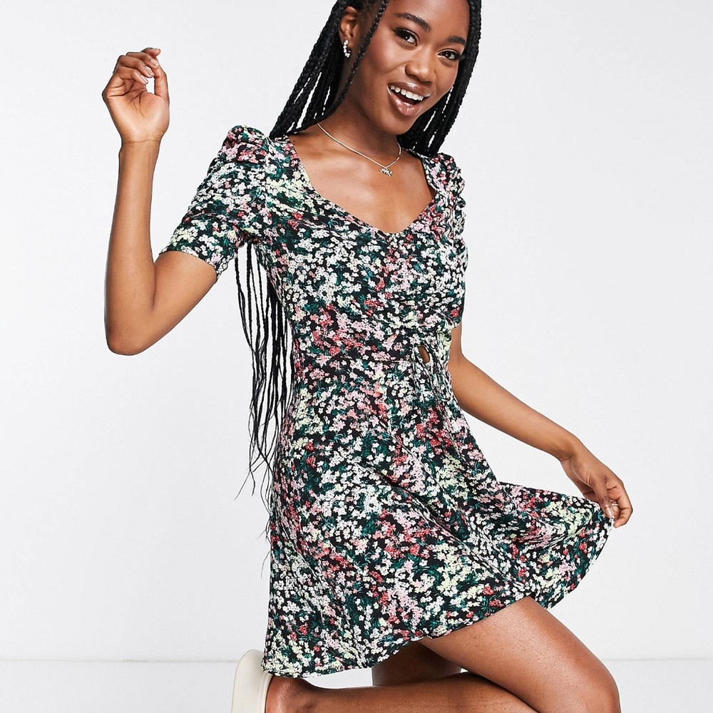 Asos Frolic Tee Dress with ruched bust in vintage floral
